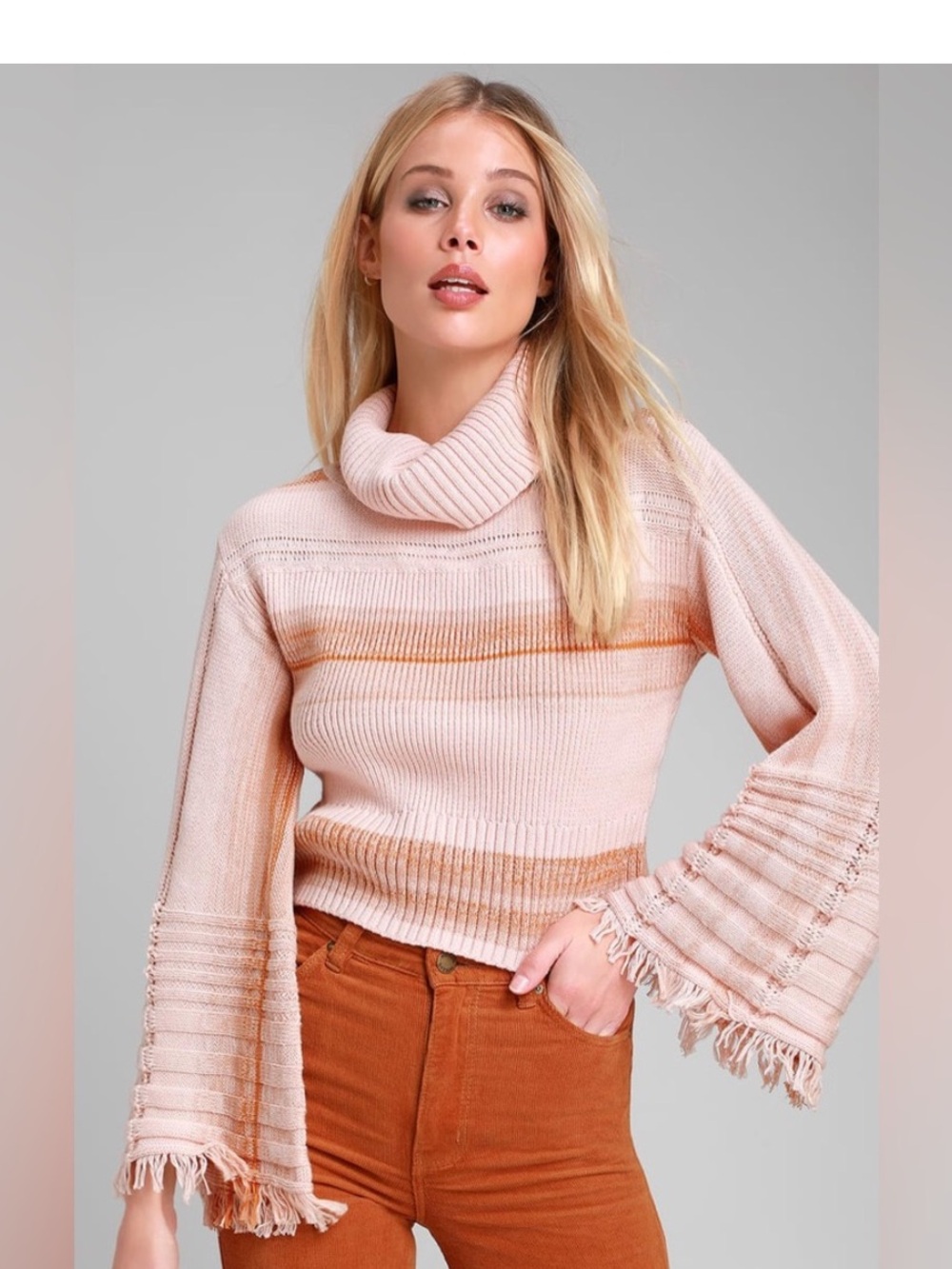 Free People Pink Striped Close To Me Pullover Turtleneck Boho  Sweater Sz. XS
